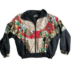 Vintage 80s 90s Silk Equestrian Jacket Size L‎ Eclectic Maximalist Retro Swell